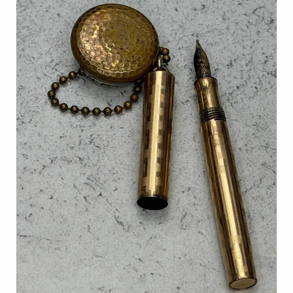 Antique Wahl 14kt Gold Filled Eversharp Pendant Fountain Pen retractable pin
